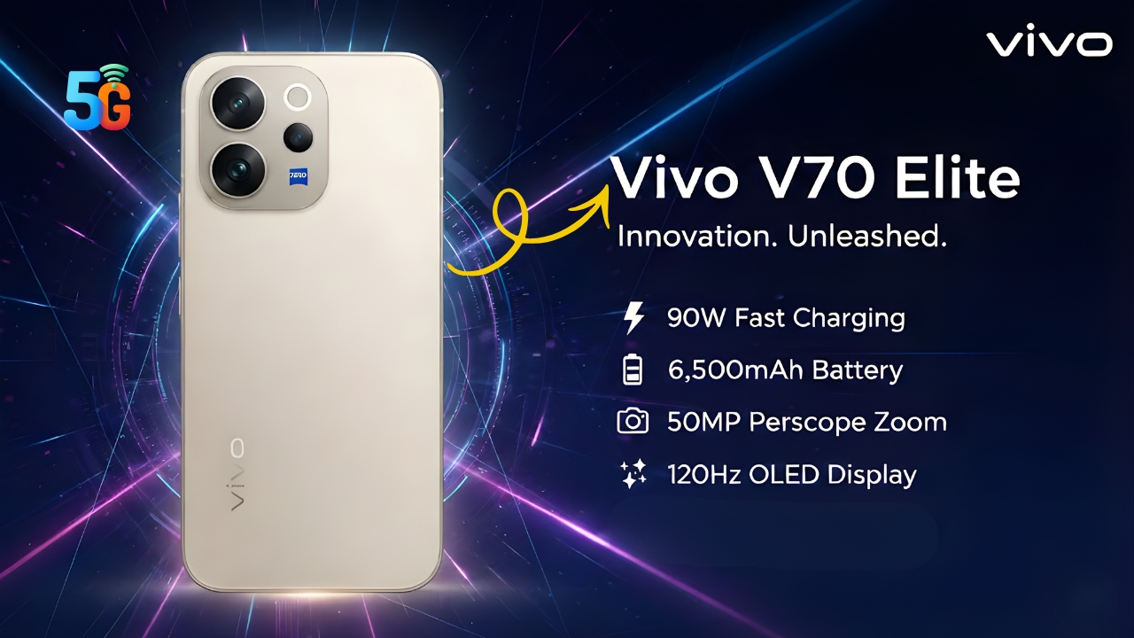 Vivo V70 Elite Launch with 6,500mAh Battery, Snapdragon 8 Power & 50MP Periscope Zoom